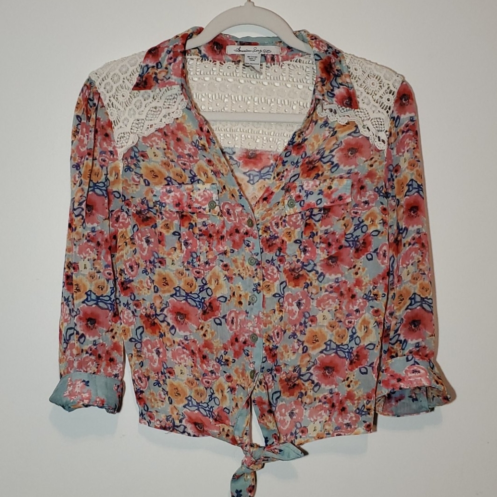 American Rag Sheer Floral Button-Up Blouse